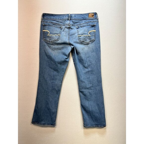 American Eagle Outfitters Straight Leg Jeans Womens 14 Blue Denim Distressed - Picture 9 of 12